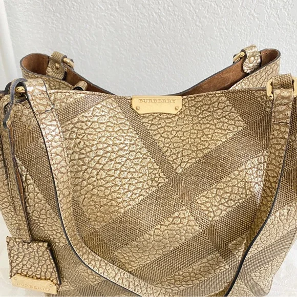 Burberry gold check leather bag